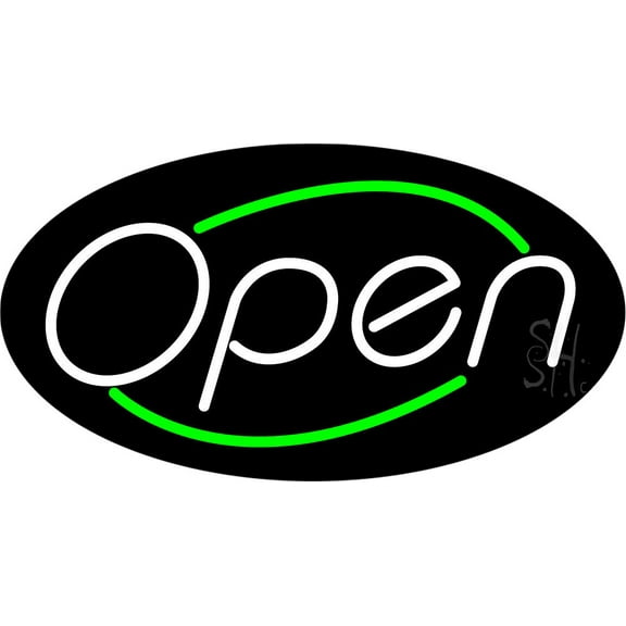 White Open With Green Border Oval Animated LED Neon Sign 13 x 24 - inches, Black Square Cut Acrylic Backing, with Dimmer - Bright and Premium built indoor LED Neon Sign for storefront.