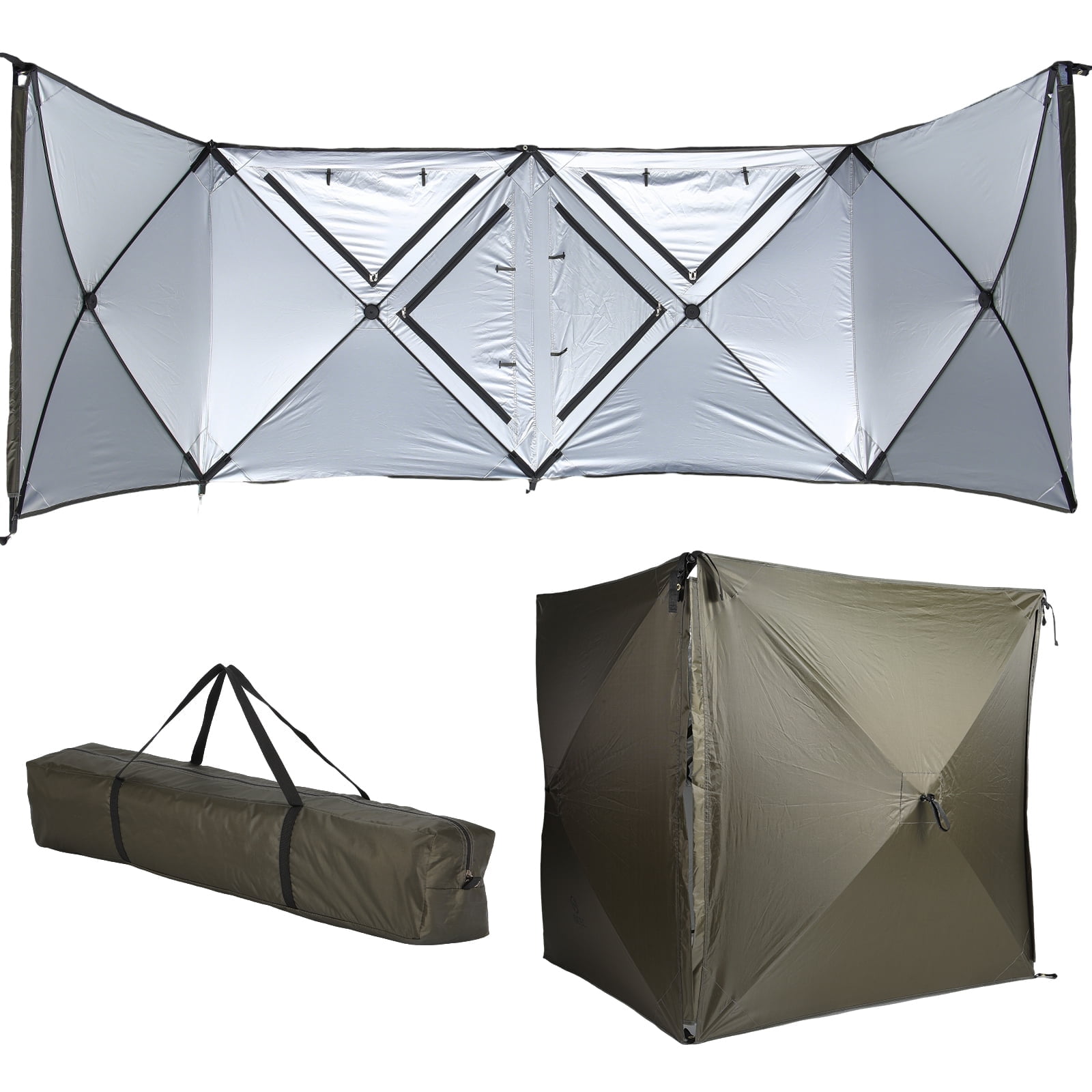 4-Panel Camping Wind Screen with Mesh Window, Portable Outdoor Wind Barrier for Beach, Garden, Patio, Backyard & Camping