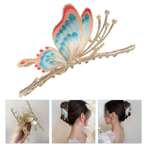 Raindrops Thick Butterfly Hair Clip for Women, Multi-Color Alloy Hair Accessory, 1 Piece, Elegant and Trendy Design