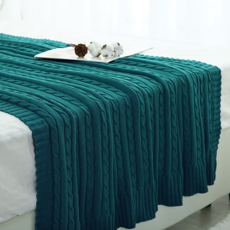 Soft Warm Solid Cotton Cable Knit Blanket Throw Rug Sofa Bedding , Dark Green