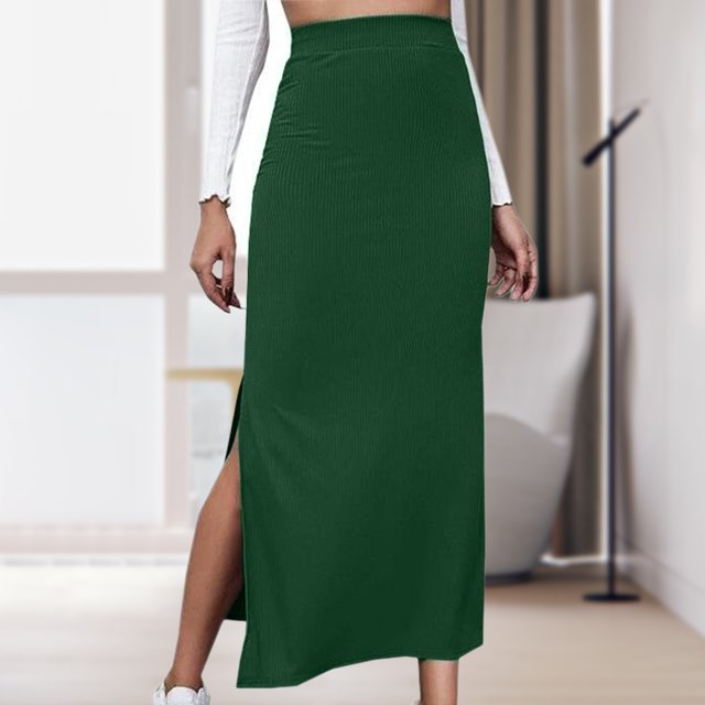 Faldas largas Falda básica con abertura lateral Color sólido Mujer Estilo sexy Diseño simple Traje de vacaciones Kuymtek ejercito verde T XXL para Mujer