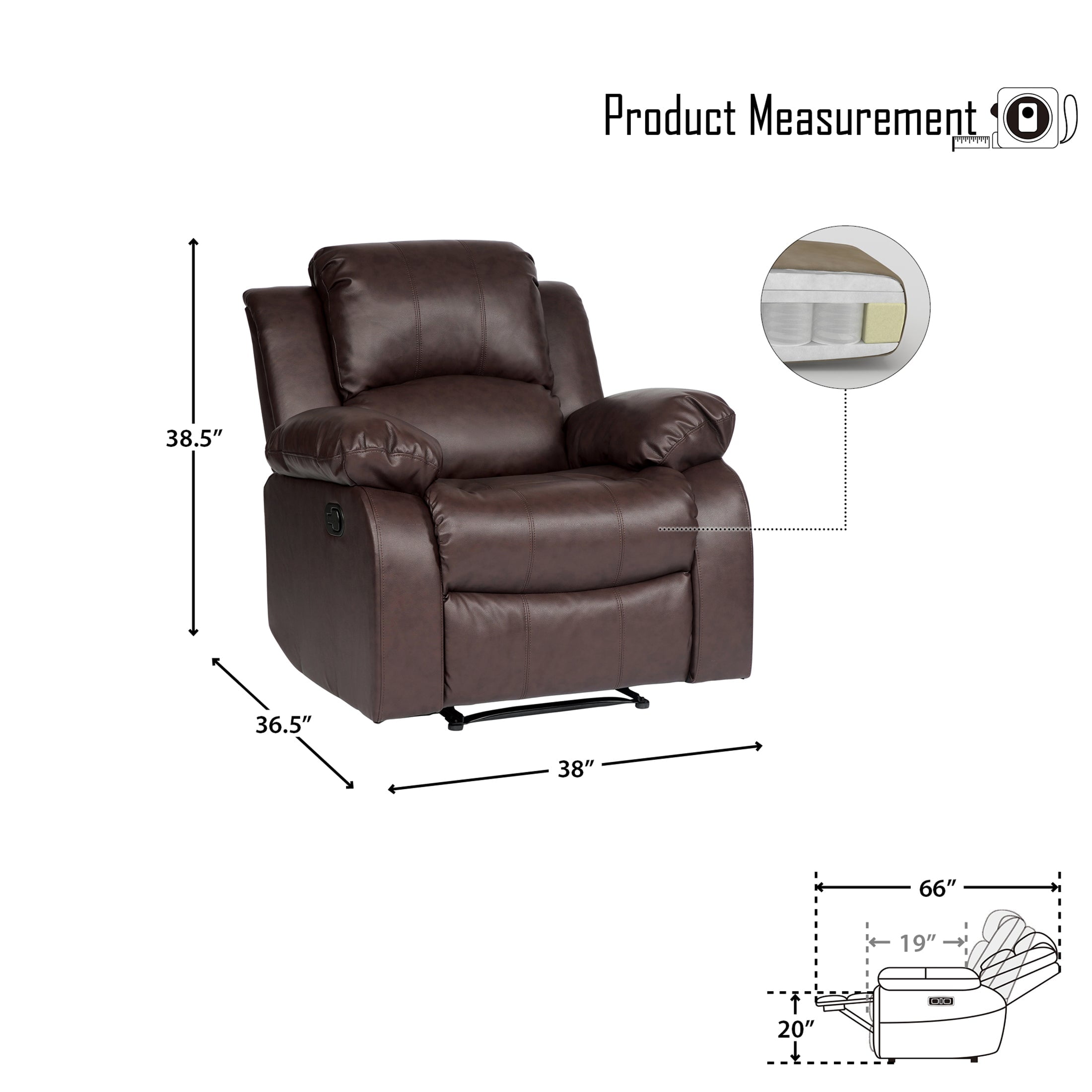 OakvillePark Tillinghast Faux Leather Upholstered Reclining Chair, Brown