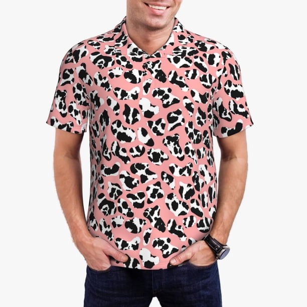 Balery Cow Animal Skin Camisa Polo de Hombre con Estampado, de Manga Corta y Tejido Medio, Camisa Tipo Golf Polo-Large