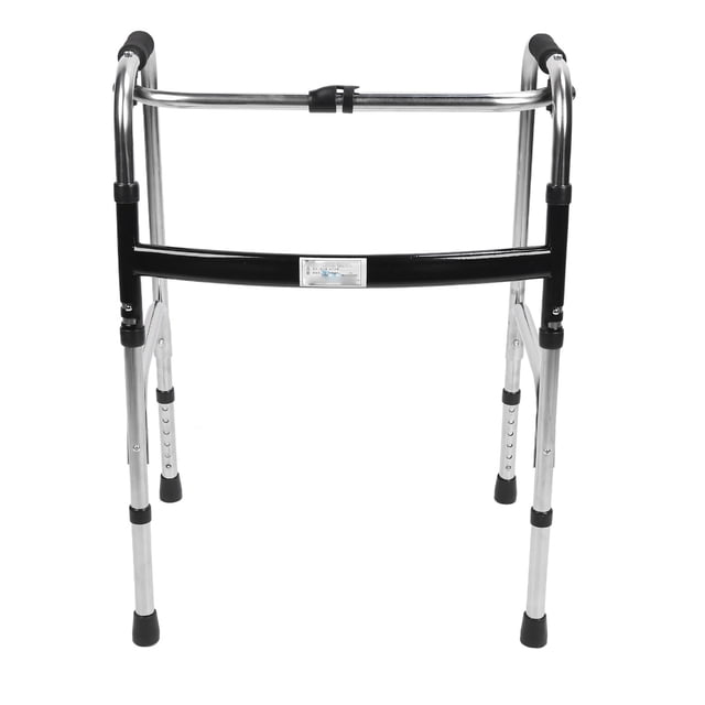Andador plegable para ancianos con altura ajustable, de acero inoxidable, portátil, para recuperación, color plateado y negro