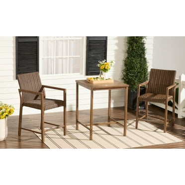 AE Outdoor Judson 3-Piece Steel Wicker Outdoor Bistro Set with Brown Chairs and Table, Bar/Counter Height