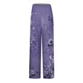 thumbnail image 4 of YDKZYMD Wide Leg Lounge Pants for Women Elastic Boho Ruffle Drawstring Pants Floral Palazzo Casual Loose Comfy Plus Size Pants Summer with Pocket Beach Petite Trousers Dark Purple S, 4 of 4