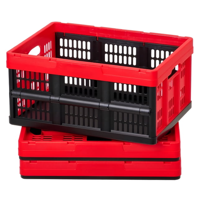 KFFKFF Plastic Collapsible Storage Bins, 32L 3 Packs, Stackable Folding Storage Crates with Handles, Holds 26 lbs Per Bin, Foldable Heavy Duty Containers