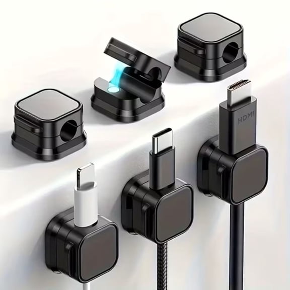 10 Pack Magnetic Cable Organizer Clips, Self-Adhesive Cord Holder for Desk, Wire Management Clips for USB Cables, Phone Chargers, Computer, Office, Home & Car
