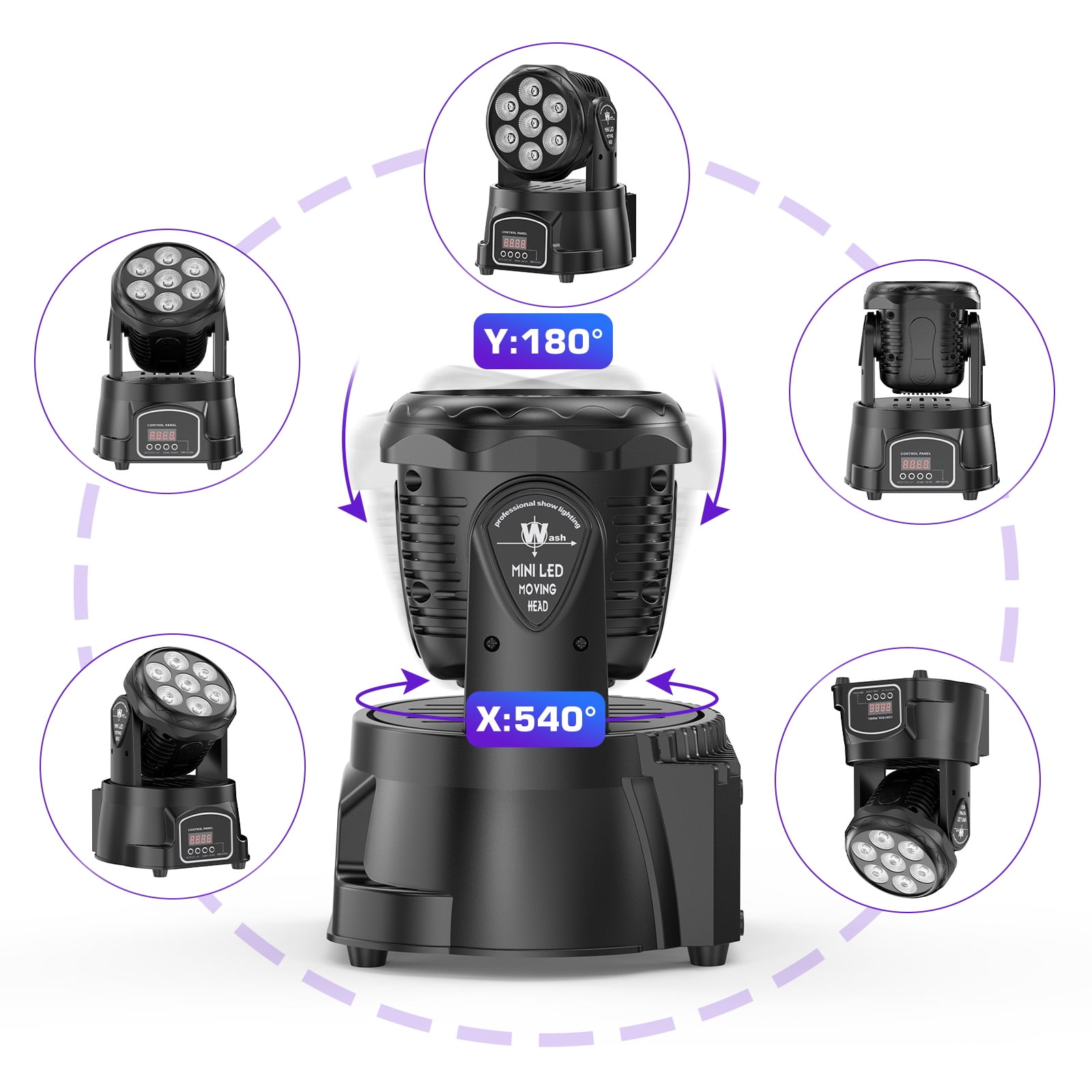 105W Moving Head Stage Light, 7 LED RGBW DMX Disco DJ Lights for Party Concert Church Wedding Events