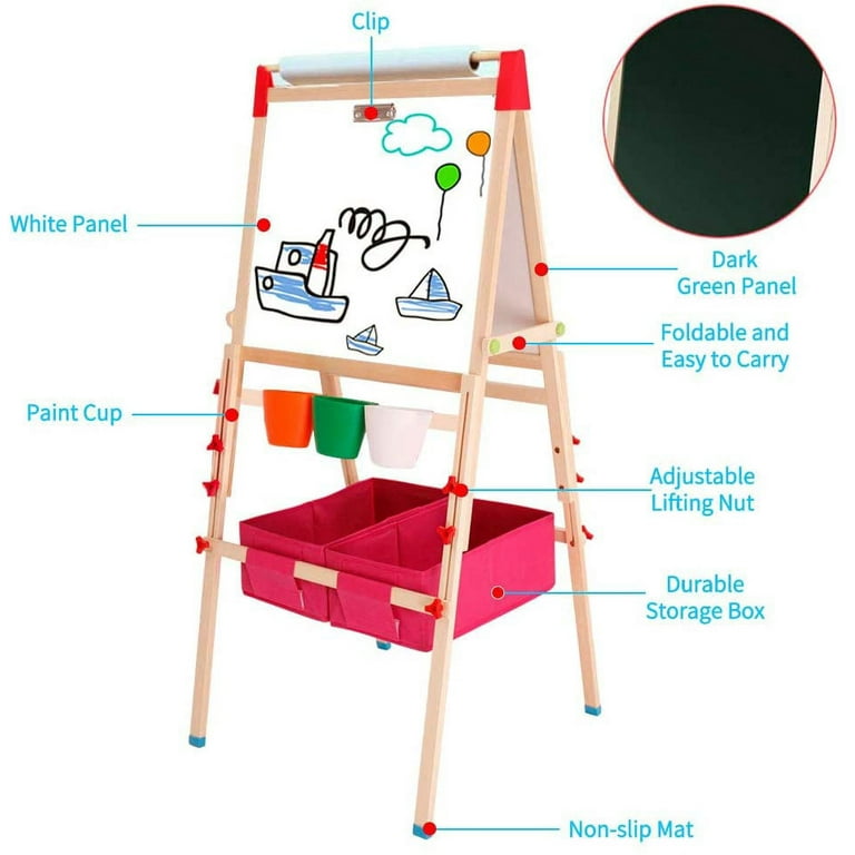Costway 3-In-1 Kids Art Easel with Stool Magnetic Dry-Erase Board with Book  Rack Green 