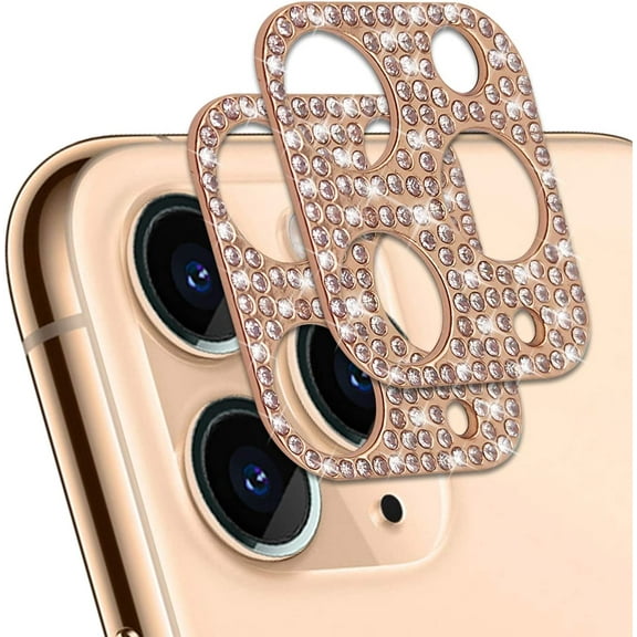 2 Pack Bling Diamond Camera Lens Protector Compatible with iPhone 11 Pro Max, Rear Camera Cover 3D Glitter Crystal Rhinstone Lens Cover Protective Decorations Sticker Protector Rose Gold