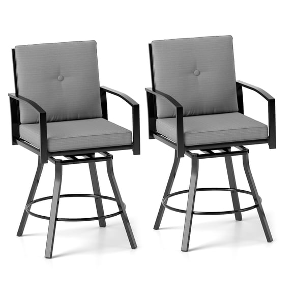 Costway Outdoor Swivel Bar Stools Set of 2, Bar Height Patio Chairs with High Backrest Black Gray
