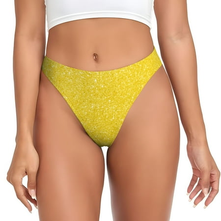 Sigee Yellow Glitter for Women s G-String Panty  Low Rise  Soft Lace Perfect for Everyday Wear or Special Occasions-Large
