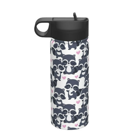 

Qekee Cartoon Raccoon Print 18OZ Sports Insulated Kettle Coffee Mug Travel Tea Mug Thermos Cup 18 Stainless Steel Water Bottle For Running Hiking Cycling