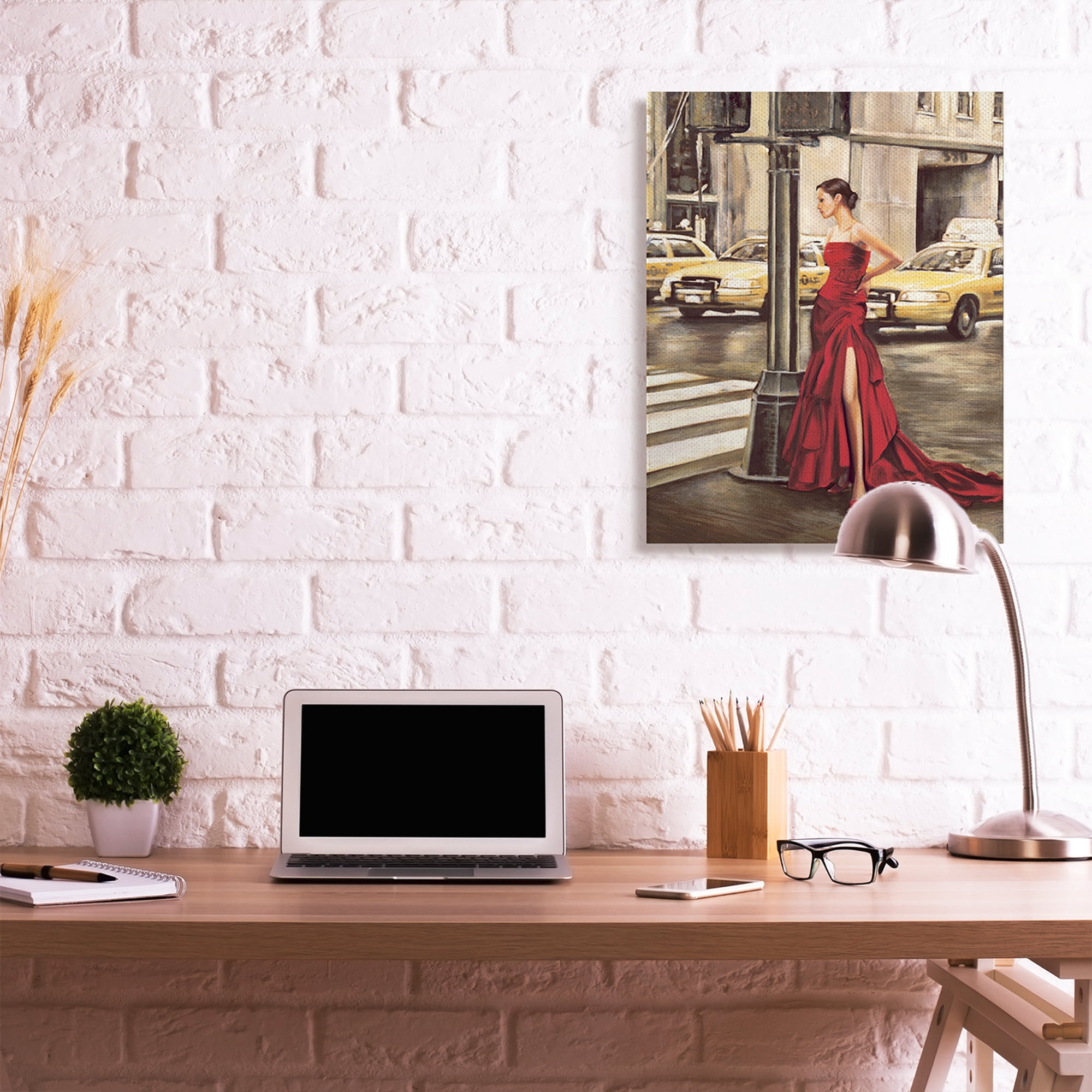 Stupell Industries City Taxi Crosswalk Glam Fashion Red Gown Canvas Wall Art by Edoardo Rovere