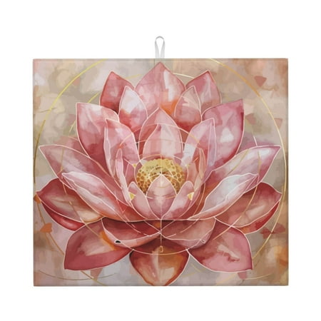 

Xecao Pink Lotus Print Dish Drying Mat for Kitchen Counter Absorbent Coffee Bar Mat Dish Drainer Rack Mats Dining Room Decoration