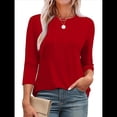 thumbnail image 1 of Blusas de Mujer con Mangas 3/4, Cuello Redondo, Túnicas Casuales, Camisas Plisadas Básicas, Corte Holgado, 2025 Rojo L, 1 of 5