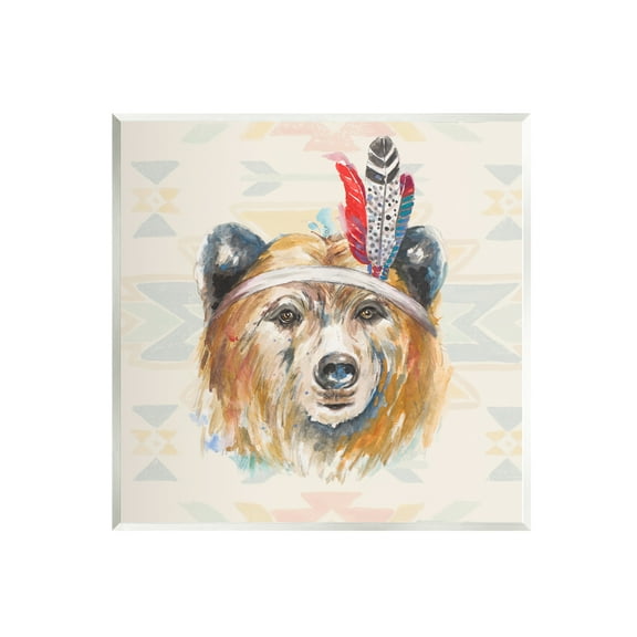 Stupell Indigenous Bear Geometric Wildlife Animals & Insects Painting Wall Plaque Unframed Art Print Wall Art