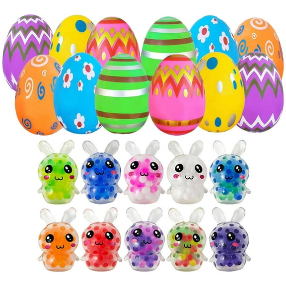 YWIYIUD Easter BasketStuffers 12Pack Prefilled Easter Eggs withRabbit StressBall FidgetToy Funny Stress Reliefing SqueezeToy for EggHunting PartyFavors Gifts ClassroomPrize