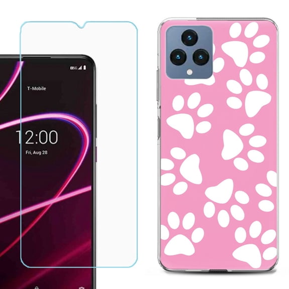 OneToughShield ® for T-Mobile Revvl 6x 5G Shockproof Phone Case, with Tempered Glass Screen Protector - Pet Paw/ Pink