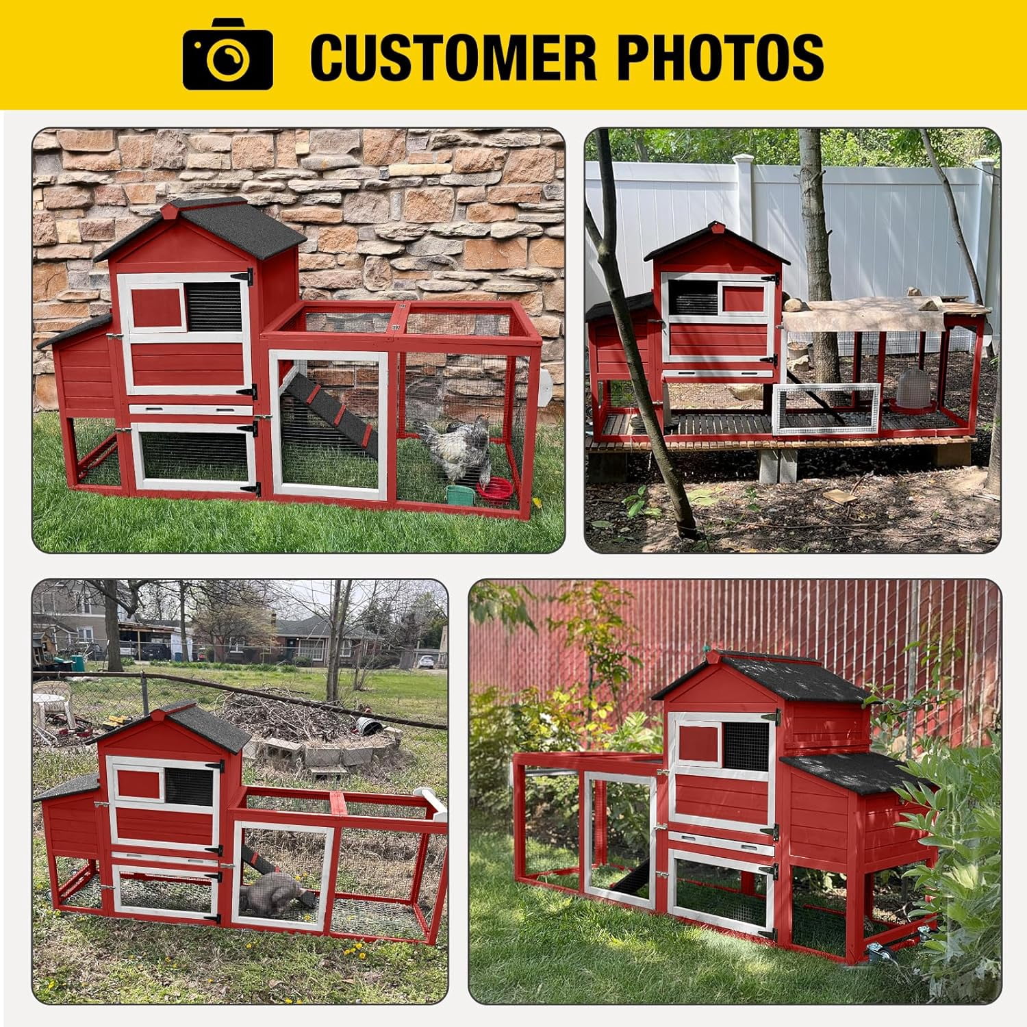 Aivituvin Large Chicken Coop with Wheels  82.4" L Outdoor Hen House with Run Nesting Box for 4-6 Chickens, Mobile Chicken House Portable Duck Coop Red