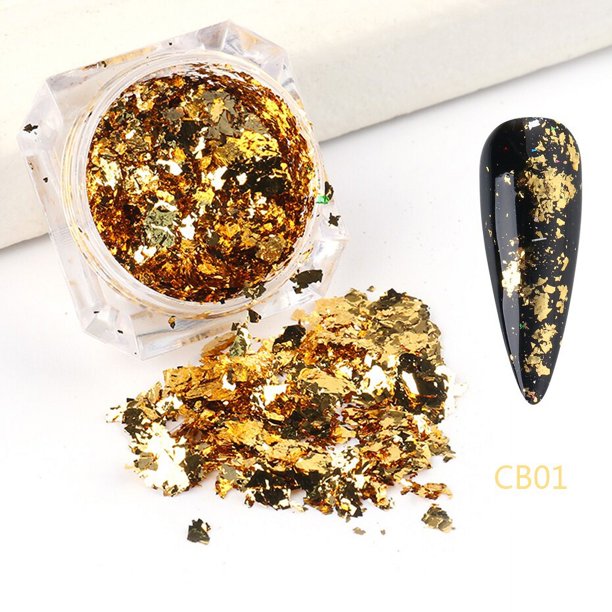 Papel de aluminio dorado y plateado con purpurina, copos holográficos irregulares, lentejuelas para uñas, polvo cromado, decoraciones para manicura