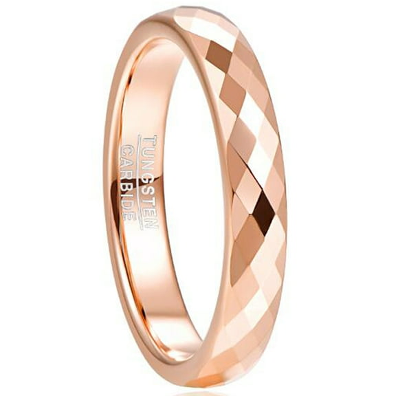 4mm Tungsten Carbide Ring Wedding Bands for Women Rose Gold Faceted Wedding Ring