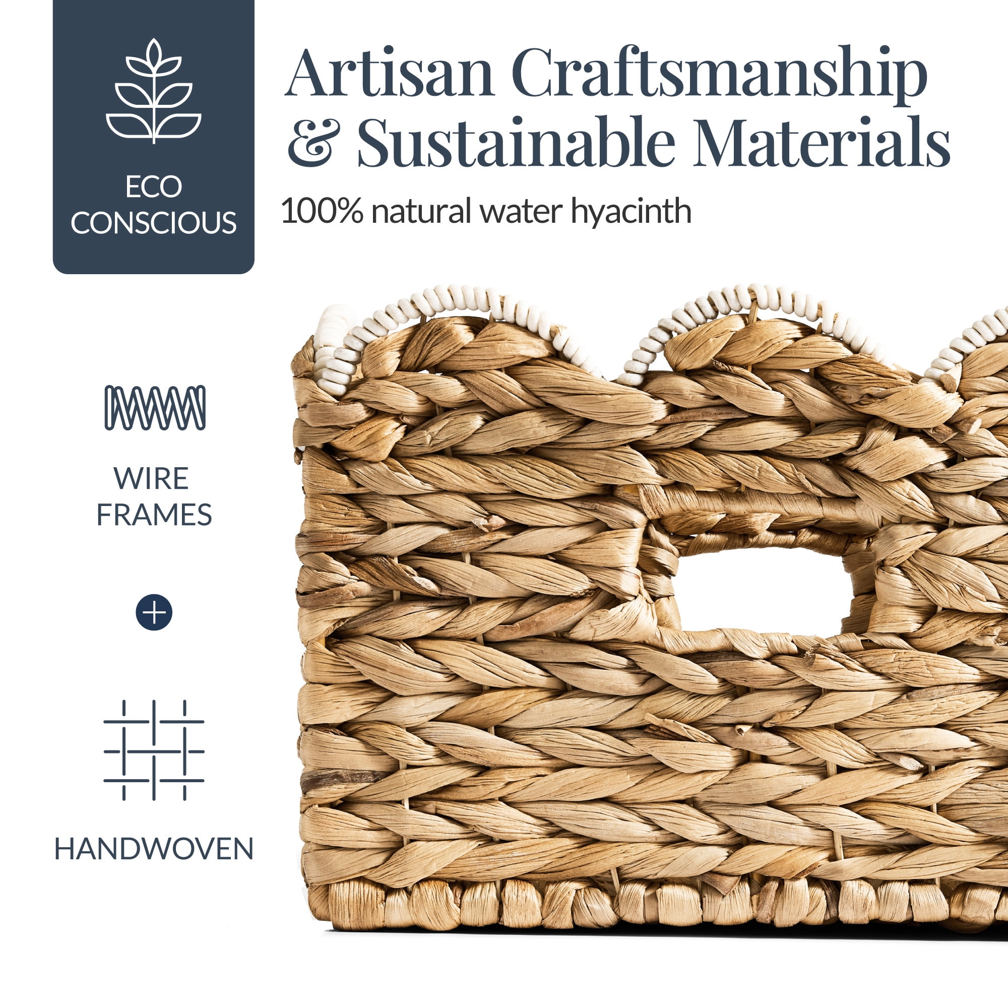 Best Choice Products 16x12 Scalloped Shelf Baskets, Woven Storage Bins, 2 Pack - Natural with White Trim