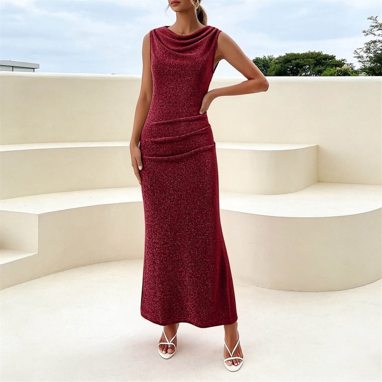 bodycon polyester dress Leeye Cowl Neck Long for Women, Sleeveless Dress for Formal Events Date Night Outfit Graduation Party Anniversary, Gold Blue Color:Island Brown 95% Polyester5% SpandexModel is ac-product-line-clothing Limited Edition Extreme Cutaway