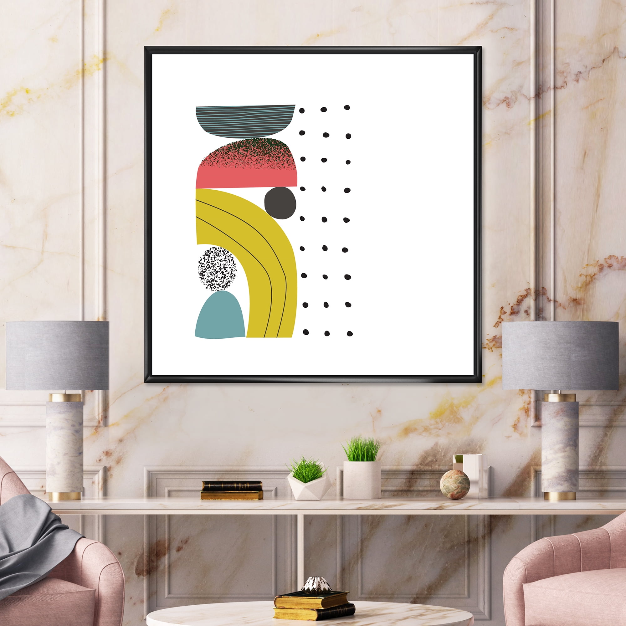 Designart 'Abstract Colorful Geometric Art Collage I' Modern Framed Canvas Wall Art Print