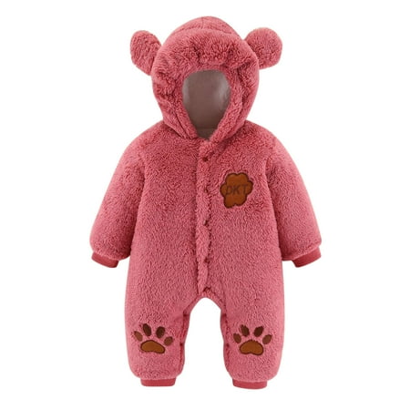 

nsendm Baby Zip Romper Infant Newborn Baby Boys Girls Long Sleeve Cute Cartoon Fleece Patchwork Boy Baptism Romper Wine 9-12 Months