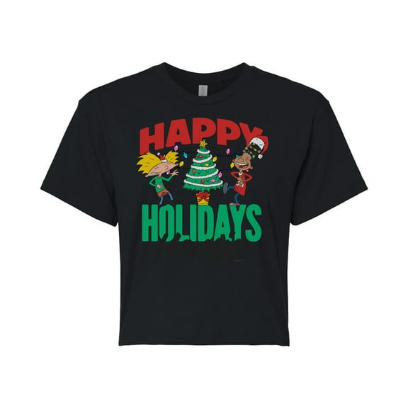 Hey Arnold! - Holiday Homies - Juniors Cropped Cotton Blend T-Shirt