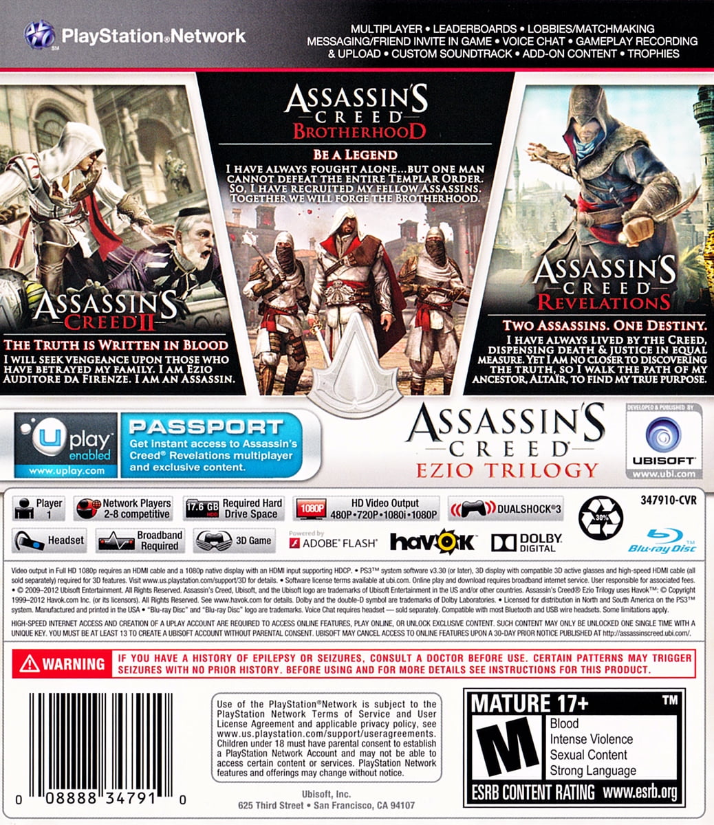 Assassins Creed 1 2 3 Brotherhood Revelations PS3 Game Lot