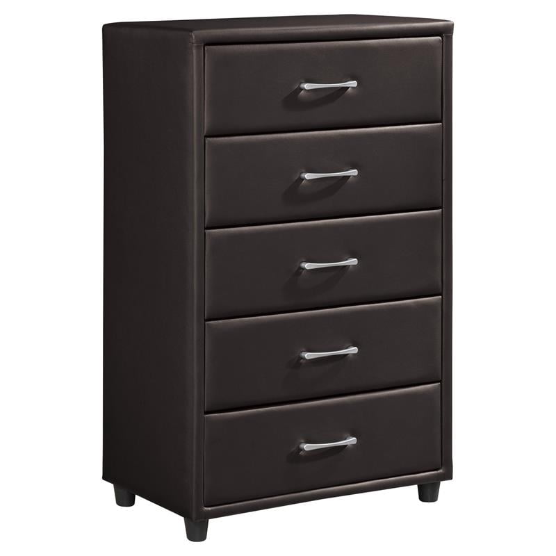 Pemberly Row 5 Drawers Contemporary Wood and Faux Leather Chest in Dark ...