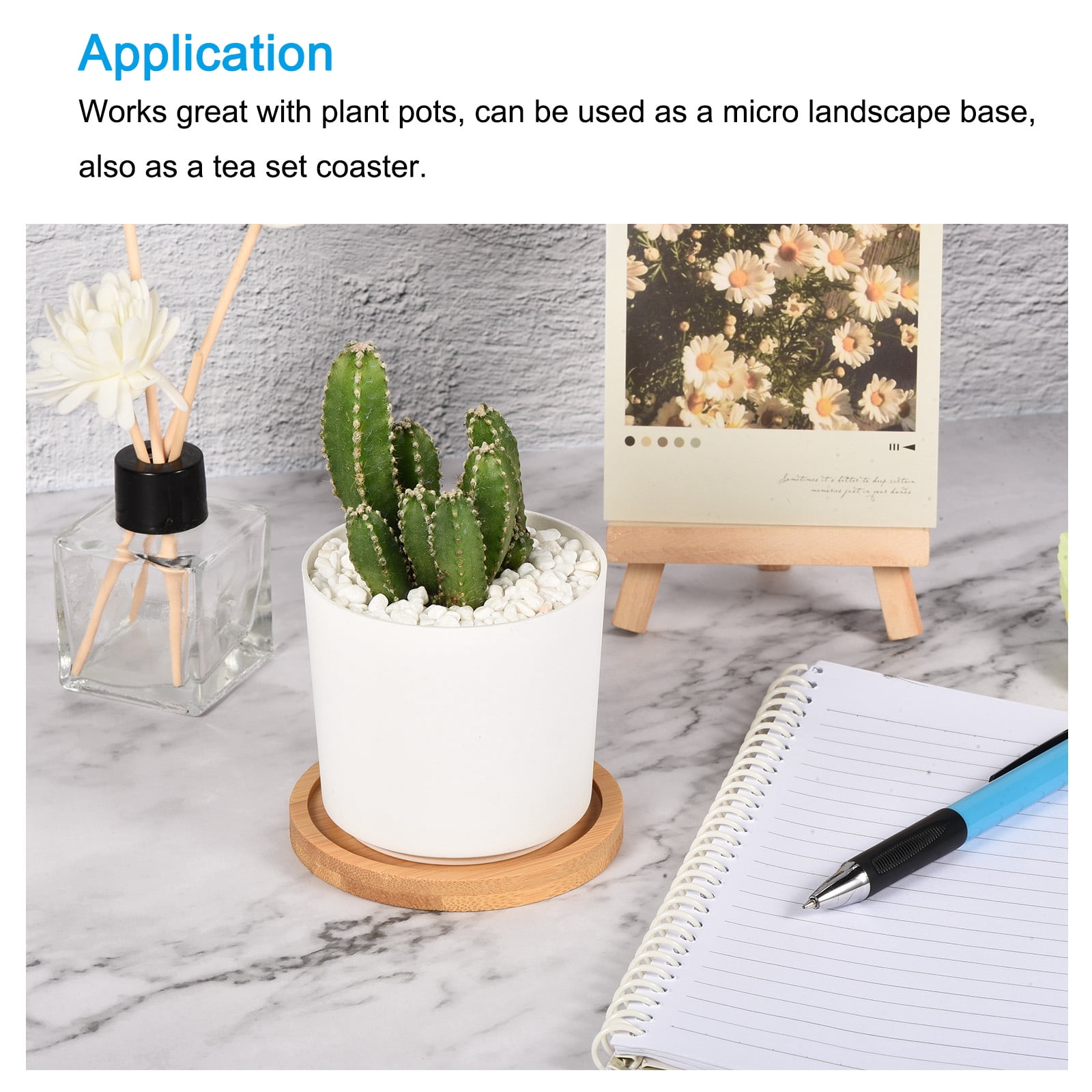 Unique Bargains Plant Saucers OD Bamboo Round Flower Drip Tray for Indoors 15.5cm