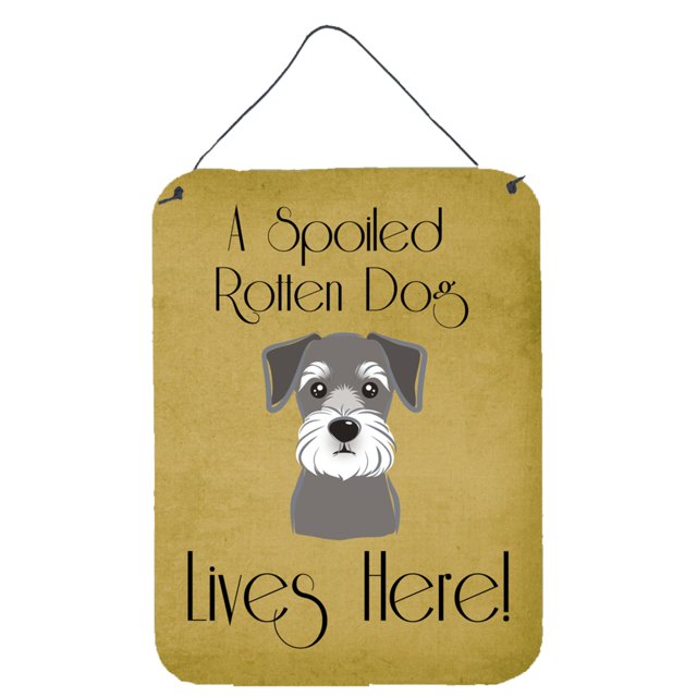 Caroline's Treasures BB1454DS1216 Schnauzer Spoiled Dog Lives Here Impresiones para colgar en la pared o en la puerta, 16 x 12, multicolor Caroline's Treasures BB1454DS1216