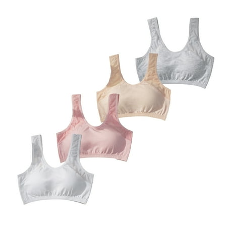 4 Pack Girls Training Bras Seamless Adjustable Wireless Light Girl Training Bra Girls Bras 10-16 Years