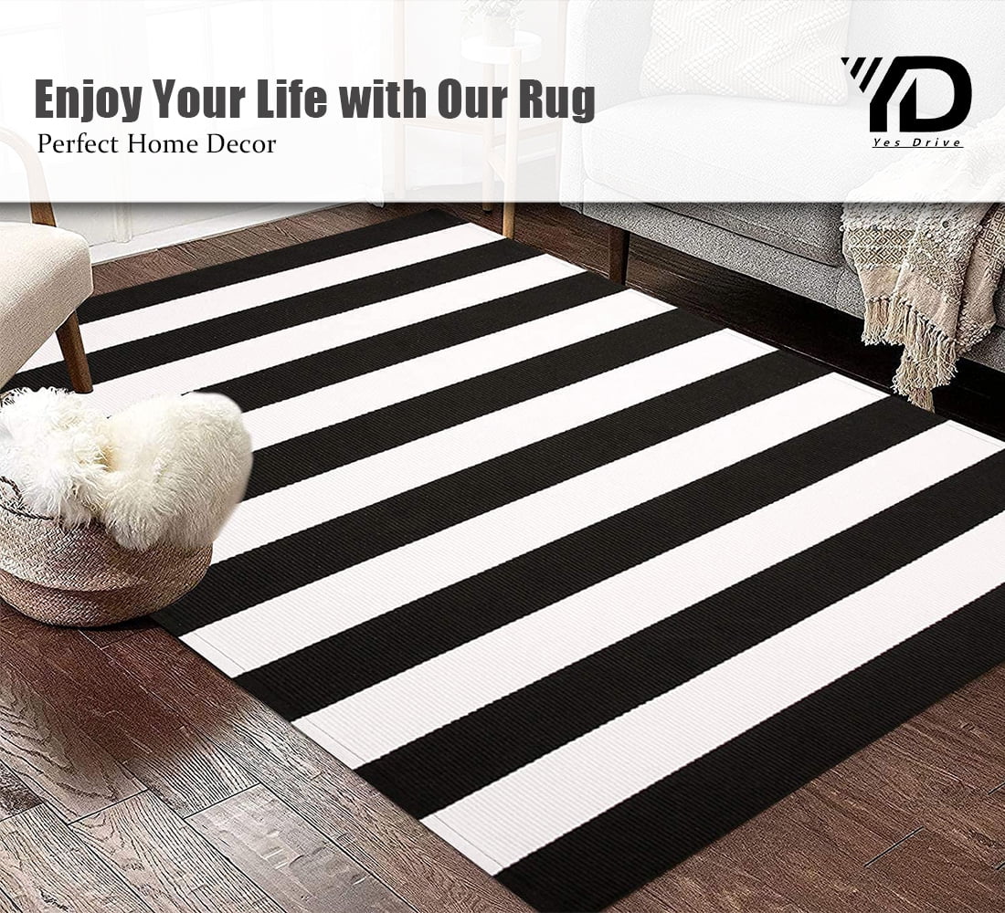  KOZYFLY Black and White Striped Area Rug 3x5 Ft Front Door Rug  Hand Woven Cotton Washable Outdoor Doormats Outdoor Entrance Mat for Front  Door Kitchen Entryway Patio Front Porch Decor 