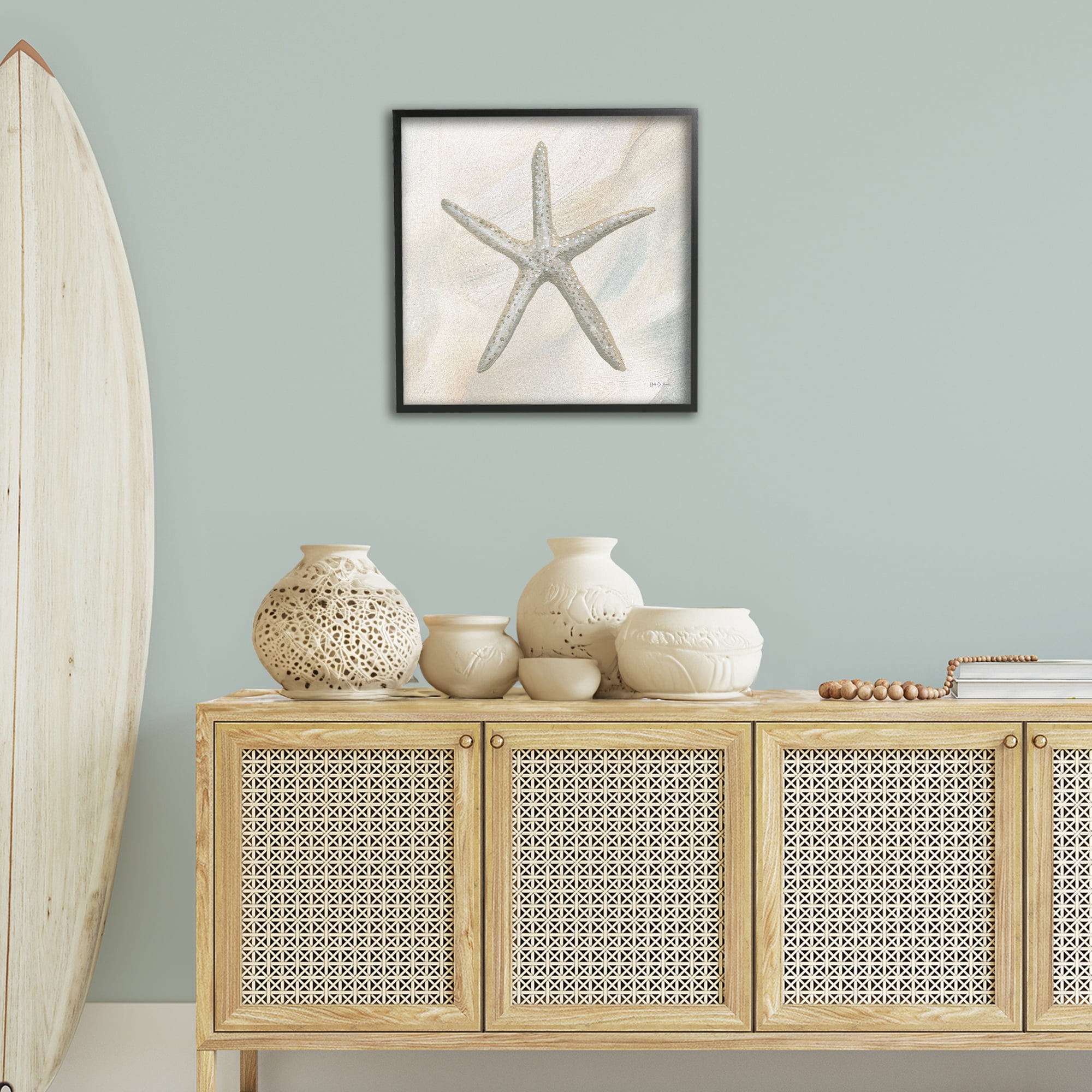 Stupell Industries Minimal Beige Starfish Coastal Painting Black Framed Art Print Wall Art, 24 x 24