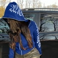 thumbnail image 2 of Women's Punk Style Printed Zip Up Hoodie, Fall Winter Long Sleeve Casual Jacket, Graphic Hooded Sweatshirt Blue,M, 2 of 6