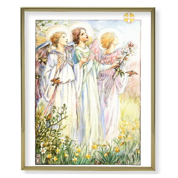 Hirten 11" x 14" Plaque Three Angels Wall Art Print Religious Plaque Picture Image | Gold Plaque Frame