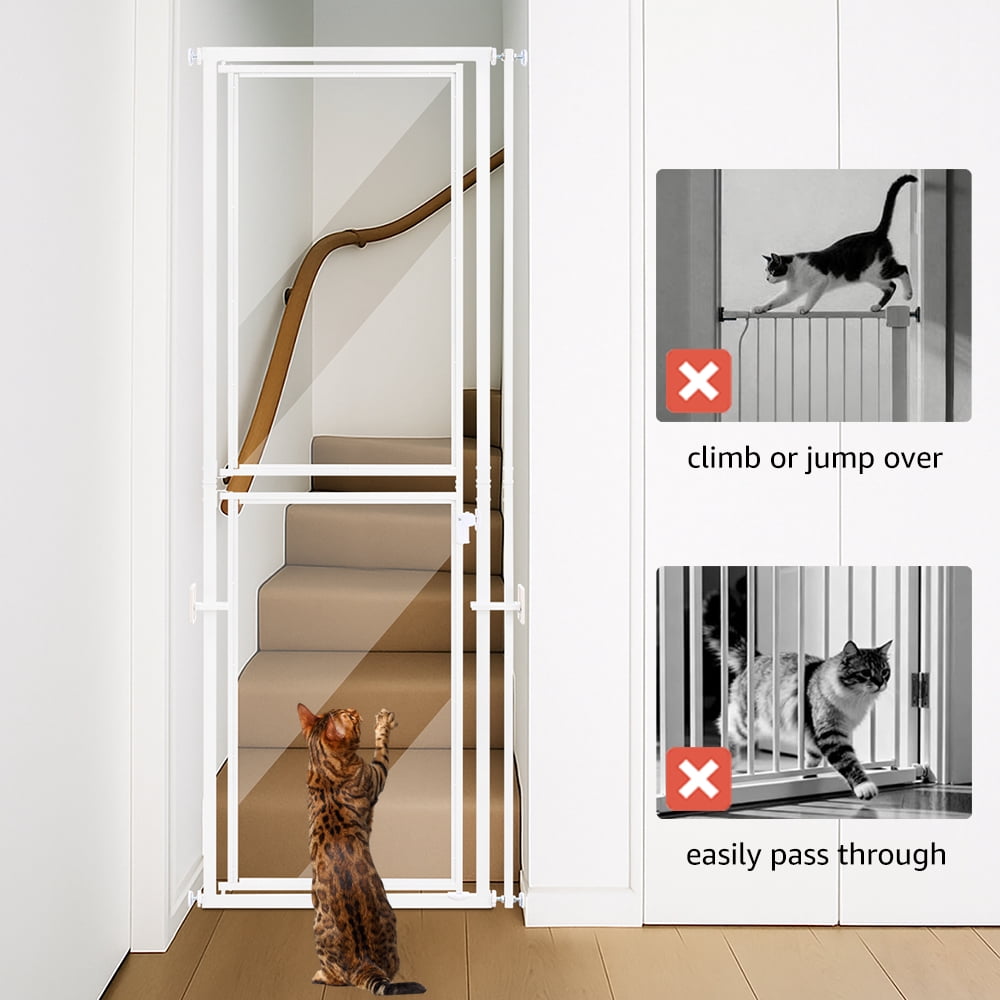 Unipaws 79" High Extra Tall Cat Gate, Clear Acrylic Dog Gate for Doorways, Fit 27.5"-31" Openings, White