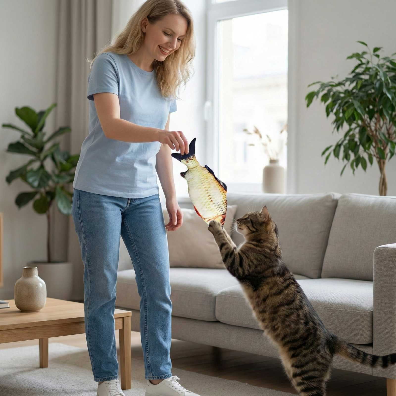 Cat Chew Toy, Catnip Teething Toy with Zipper, Interactive Cat Wand in Carp Shape (30cm/12inch) - For Indoor Cats, Kittens, Playtime, Teething, Biting, Chewing