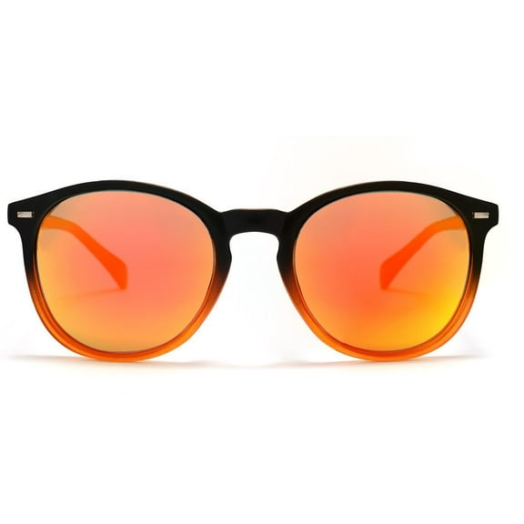 Polarized Round Verona Horn Rimmed Sunglasses - Black Orange