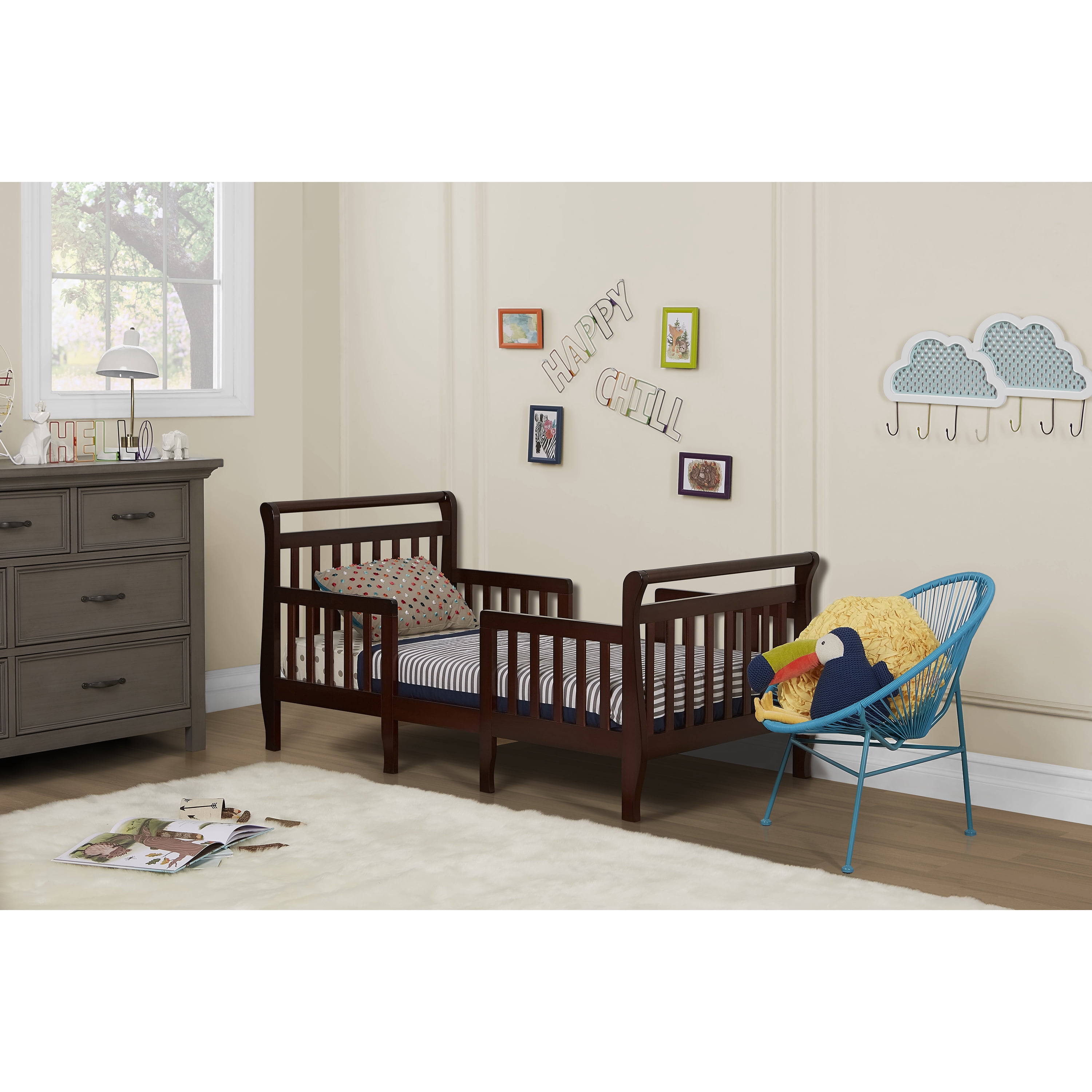 Dream On Me Emma 3-in-1 Convertible Toddler Bed, Espresso, Solid Wood Sleigh Design