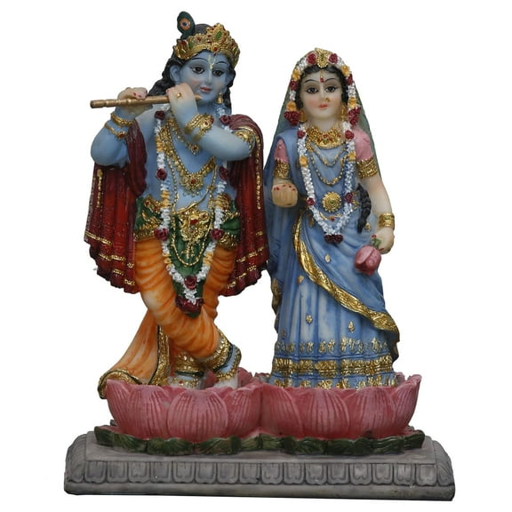 Sri Krishna Culture- Standing Radha Krishna On Lotus Stage-Hindu God and Goddess Idol/Statue/Murti/Figurine(6")-Polyster Resin-Multicolour