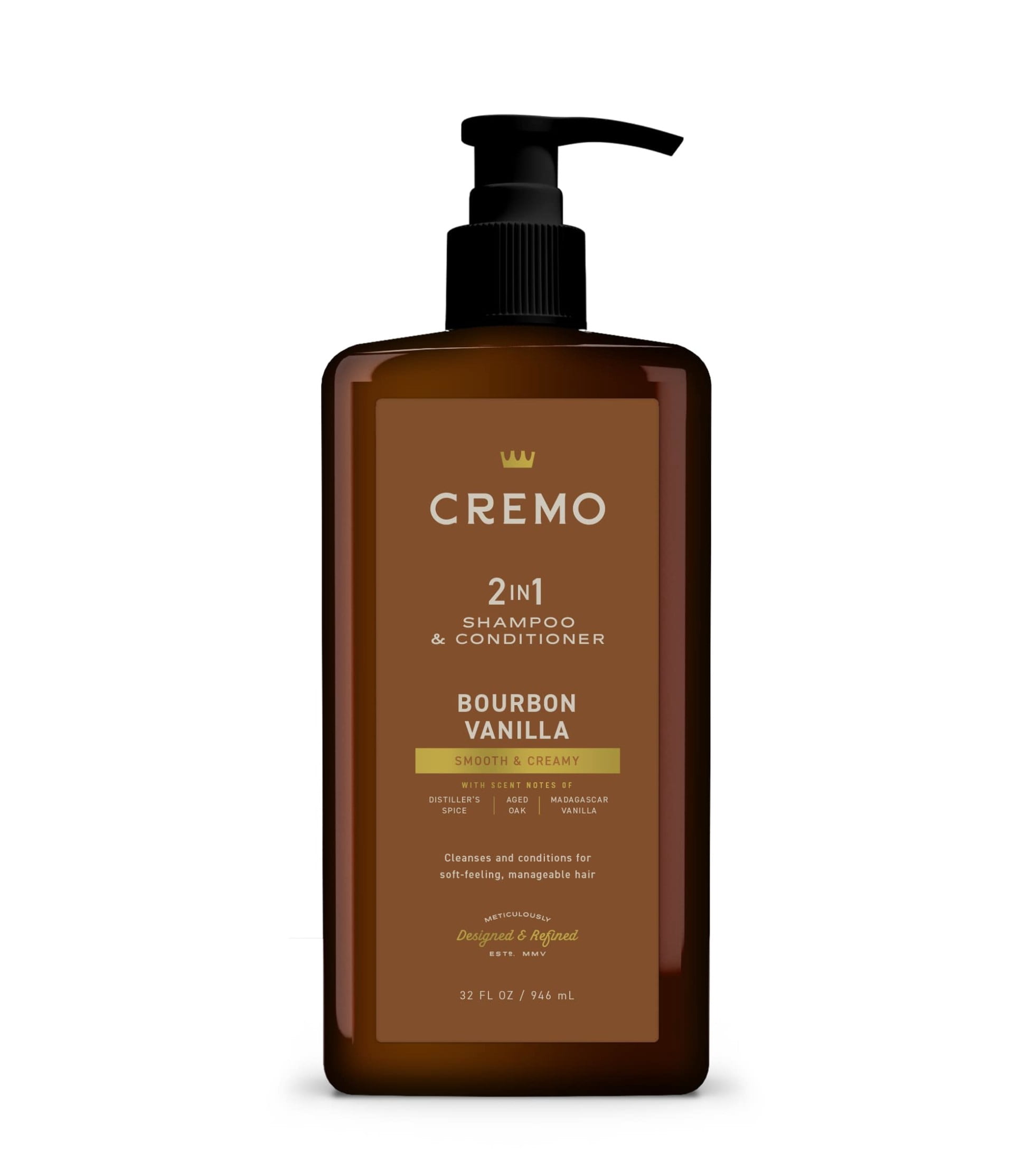 Cremo 2-in-1 Shampoo & Conditioner, Bourbon Vanilla Scent, 32 fl oz