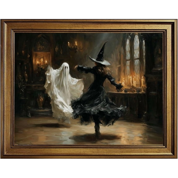 Ghost Witch Dancing Halloween Wall Art Print, Vintage Decor