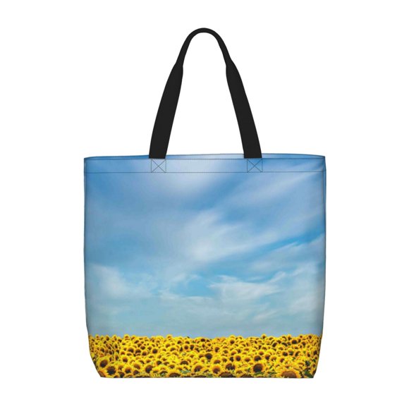 Sikiie Blooming Sunflower Field Print Single Shoulder Bag, Large Capacity Zipper Handbag, Waterproof Shopping Bag, School and Work Shoulder Bag