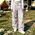 thumbnail image 2 of DeHolifer Womens Cargo Pants Plus Size Solid Color Elastic Waisted Casual Ttrousers with Pocket Gray 2XL, 2 of 7